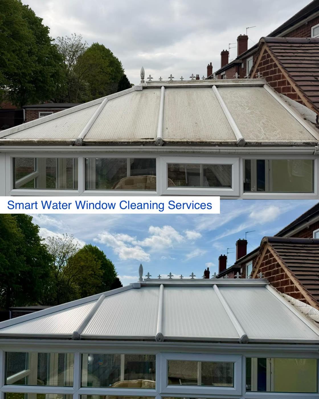 Conservatory roof before and after cleaning